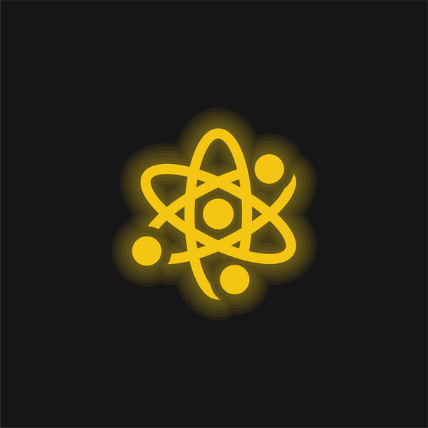 Átomo amarillo brillante icono de neón - Vector, Imagen