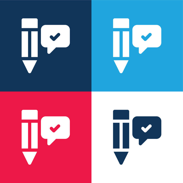 Agree blue and red four color minimal icon set - Vector, Image