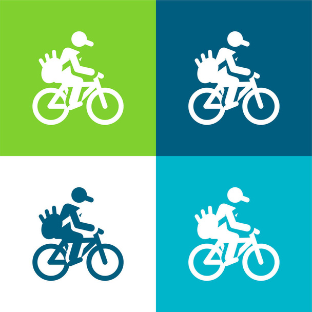 Kerékpár Lapos négy szín minimális ikon készlet - Vektor, kép