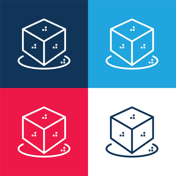 3d azul y rojo conjunto de iconos mínimo de cuatro colores - Vector, Imagen