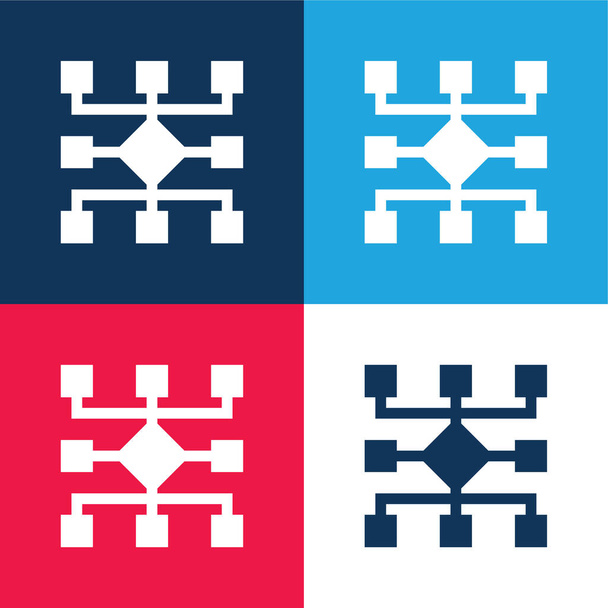Algorytm niebieski i czerwony zestaw czterech kolorów minimalny zestaw ikon - Wektor, obraz