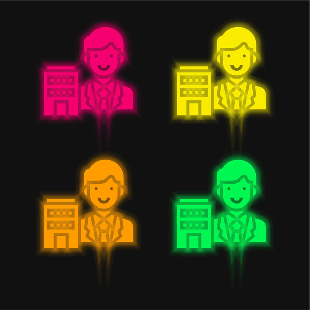 Agente cuatro color brillante icono de vectores de neón - Vector, Imagen