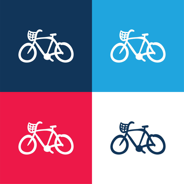 Bike Hand Σχεδιασμένο Οικολογικό Μεταφορών μπλε και κόκκινο τεσσάρων χρωμάτων ελάχιστο σύνολο εικονιδίων - Διάνυσμα, εικόνα