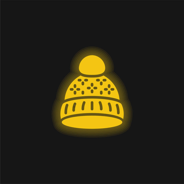 Beanie κίτρινο λαμπερό νέον εικονίδιο - Διάνυσμα, εικόνα