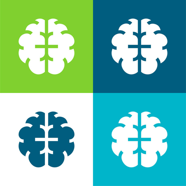 Brain Flat четыре цвета минимальный набор значков - Вектор,изображение