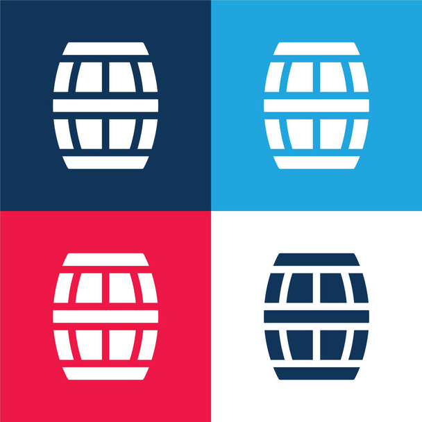 Barril azul y rojo conjunto de iconos mínimo de cuatro colores - Vector, Imagen