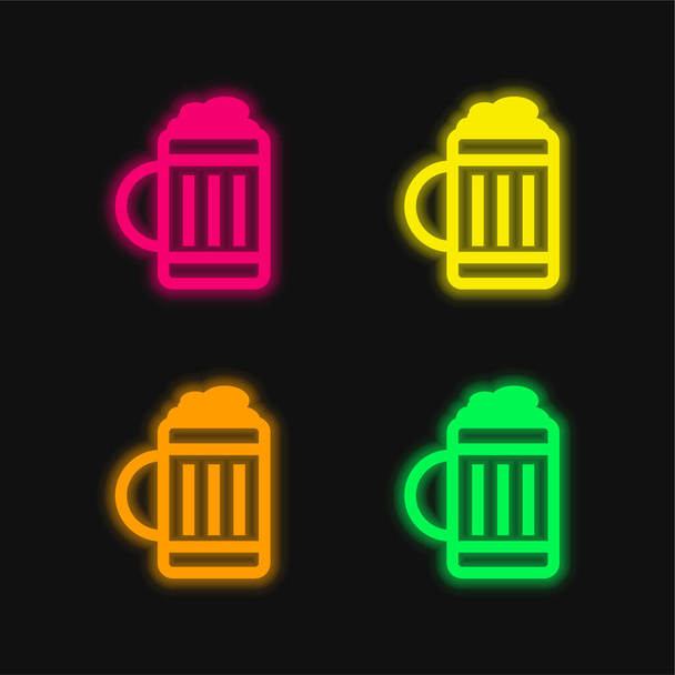 Bierglas vier Farben leuchtenden Neon-Vektor-Symbol - Vektor, Bild