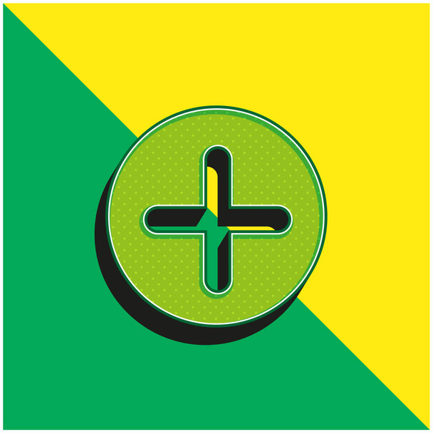 黒丸緑と黄色の現代的な3Dベクトルアイコンのロゴでプラス記号付きボタンを追加 - ベクター画像