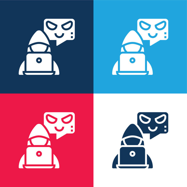 Botnet azul y rojo conjunto de iconos mínimo de cuatro colores - Vector, Imagen
