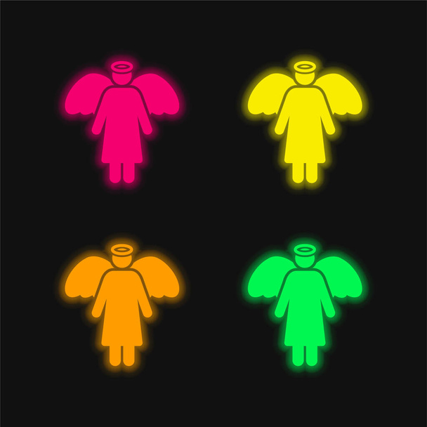 Ángel de cuatro colores brillante icono del vector de neón - Vector, Imagen