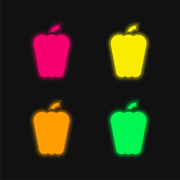 Bell Pepper čtyři barvy zářící neonový vektor ikona - Vektor, obrázek