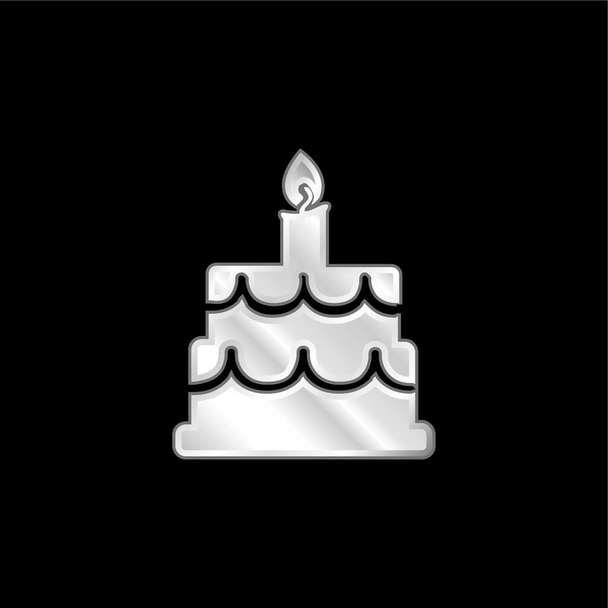 Birthday Cake silver plated metallic icon - Vector, Image