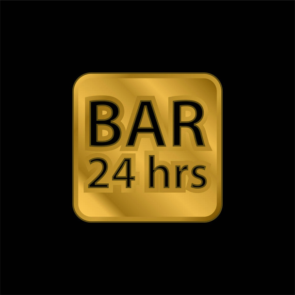 バー24時間丸みを帯びた正方形の信号ゴールドメッキ金属アイコンやロゴベクトル - ベクター画像