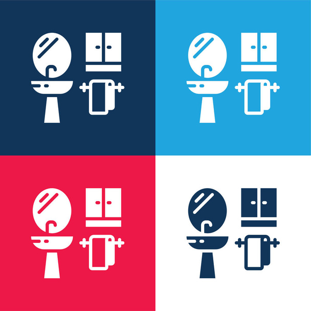 Bathroom blue and red four color minimal icon set - Vector, Image