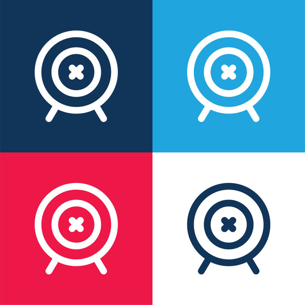 Tiro con l'arco Target blu e rosso set di icone minime a quattro colori - Vettoriali, immagini