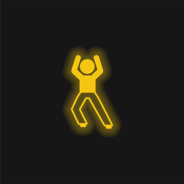 男の子立ち上がるストレッチ足の黄色の輝くネオンのアイコン - ベクター画像