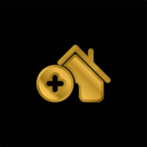 Añadir Casa chapado en oro icono metálico o logo vector - Vector, imagen