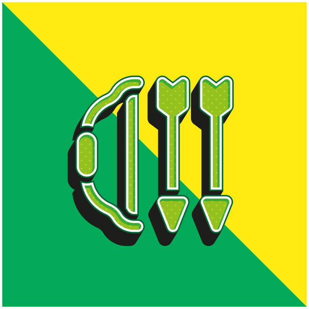 Íj és nyíl Zöld és sárga modern 3D vektor ikon logó - Vektor, kép