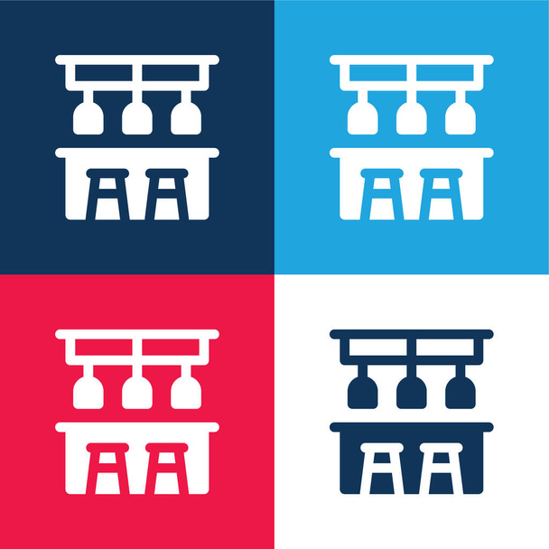 Bar Counter blue and red four color minimal icon set - Vector, Image