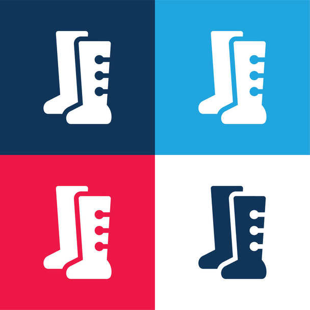 Boots blue and red four color minimal icon set - Vector, Image