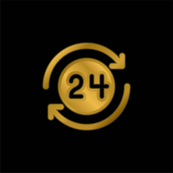 24 Horas banhado a ouro ícone metálico ou vetor logotipo - Vetor, Imagem