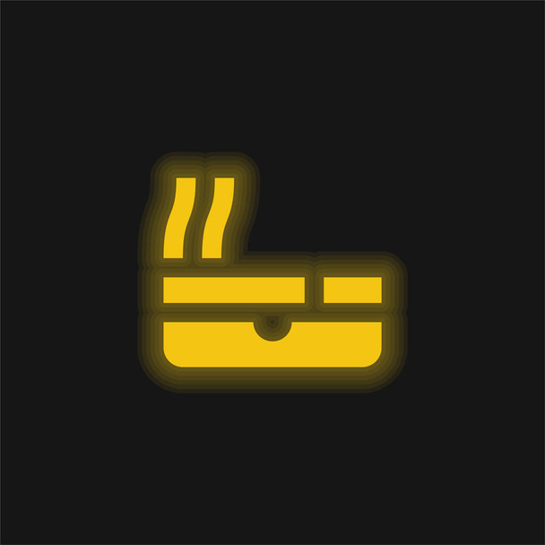 Ashtray yellow glowing neon icon - Vector, Image