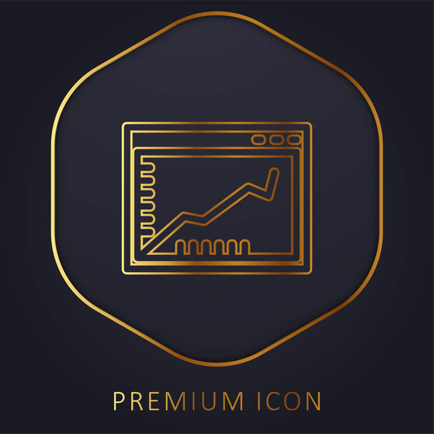 Felemelkedő vonal grafikus egy böngésző ablak belsejében egy kör arany vonal prémium logó vagy ikon - Vektor, kép