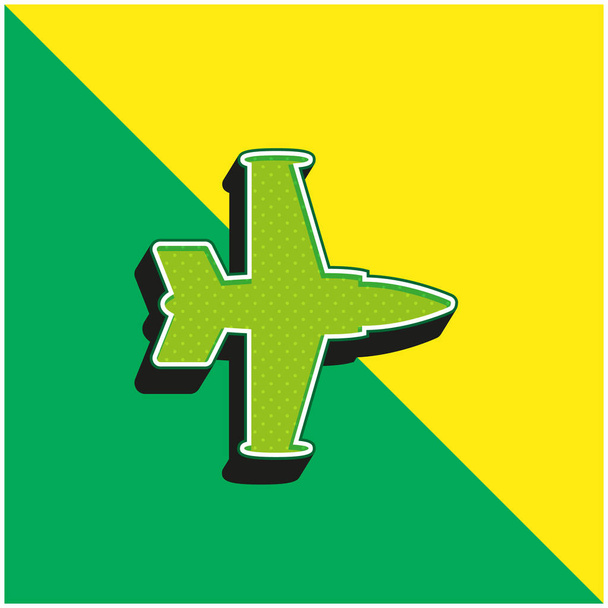 飛行機シルエット緑と黄色の現代的な3Dベクトルのアイコンのロゴ - ベクター画像
