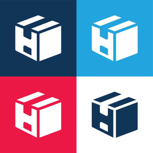 Caixa azul e vermelho conjunto de ícones mínimos de quatro cores - Vetor, Imagem