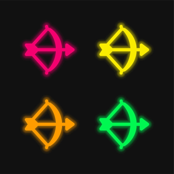 Τοξοβολία τεσσάρων χρωμάτων λαμπερό εικονίδιο διάνυσμα νέον - Διάνυσμα, εικόνα