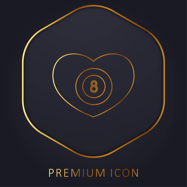 Billiards Heart With Eight Ball Inside golden line premium logo or icon - Vector, Image