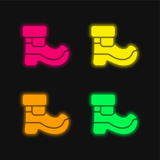 Boot quatre couleurs rougeoyantes icône vectorielle néon - Vecteur, image