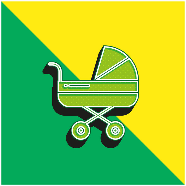 Bebê carrinho verde e amarelo moderno logotipo vetor 3d ícone - Vetor, Imagem