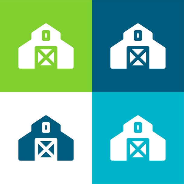 Barn Flat quatre couleurs minimum jeu d'icônes - Vecteur, image