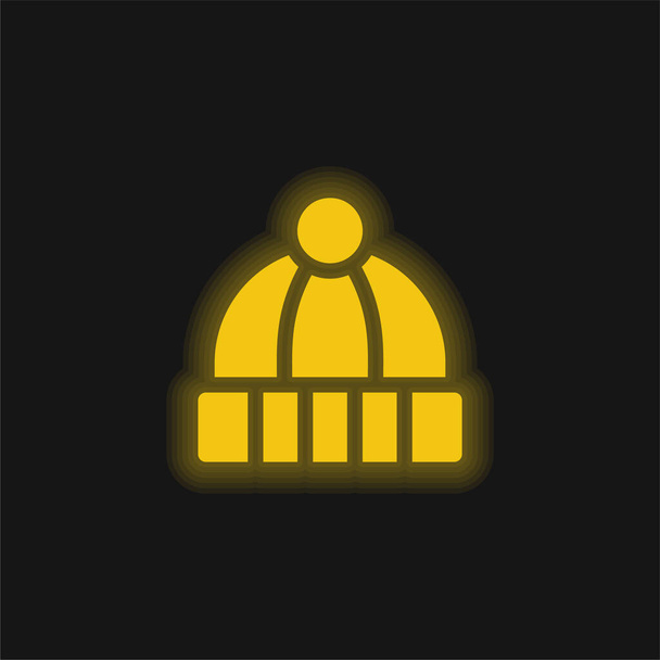 Beanie sárga izzó neon ikon - Vektor, kép