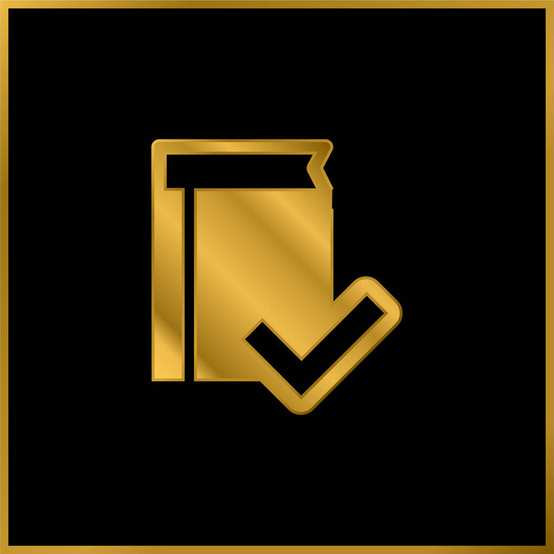 Interfaz de verificación de libro Símbolo chapado en oro icono metálico o vector de logotipo - Vector, imagen