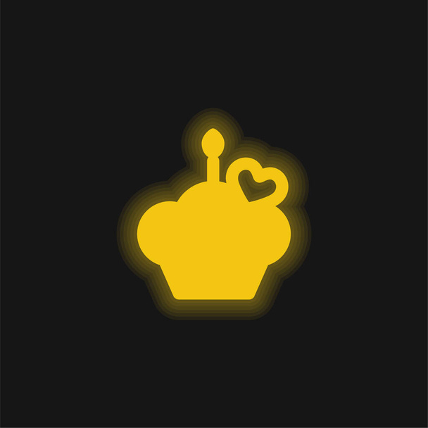 Narozeniny Muffin žlutá zářící neonová ikona - Vektor, obrázek