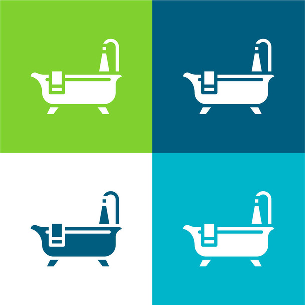Badewannen-Reinigung Flach vier Farben minimales Symbol-Set - Vektor, Bild