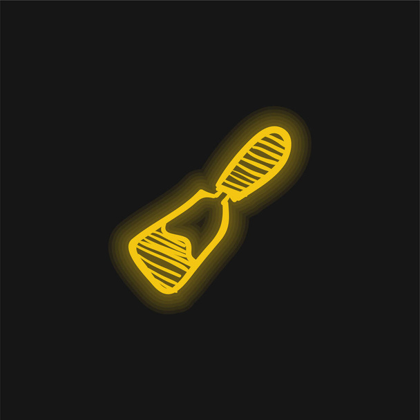 Hoja Dibujado a mano Herramienta de construcción amarillo brillante icono de neón - Vector, imagen