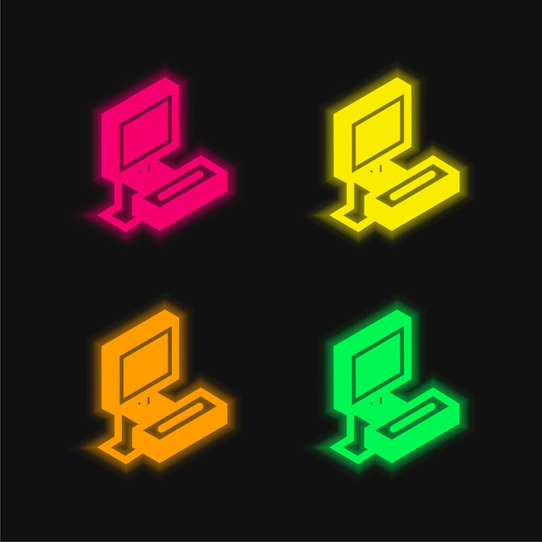 Atari quatre couleurs brillant icône vectorielle néon - Vecteur, image