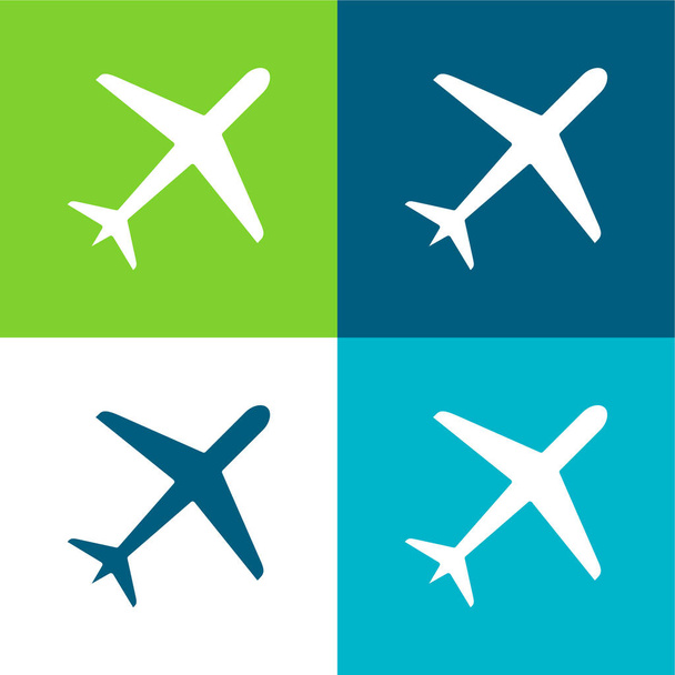 Flugzeug Flache vier Farben minimalen Symbolsatz - Vektor, Bild