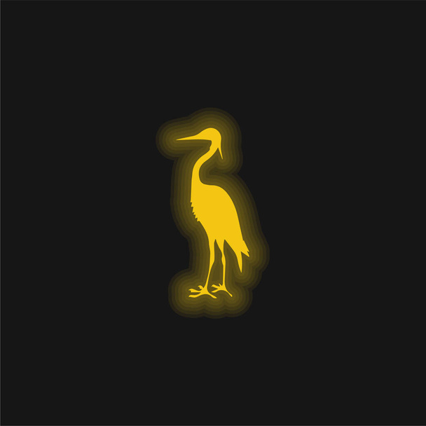 Vogel Kraanvogel Vorm geel gloeiende neon pictogram - Vector, afbeelding