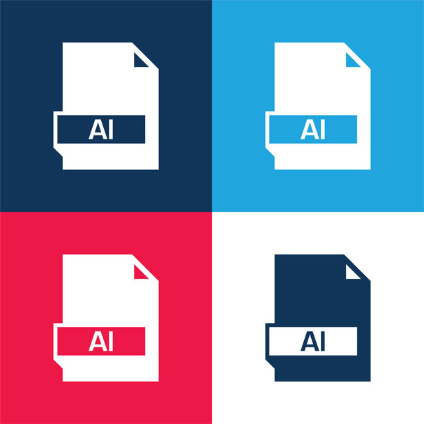 AI blue and red four color minimal icon set - Vector, Image