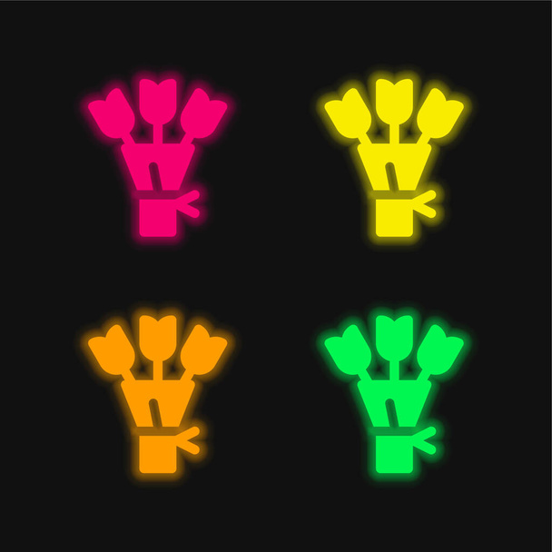 Csokor négy színű izzó neon vektor ikon - Vektor, kép
