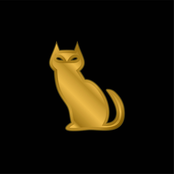 Μαύρο κακό γάτα επίχρυσο μεταλλικό εικονίδιο ή το λογότυπο διάνυσμα - Διάνυσμα, εικόνα