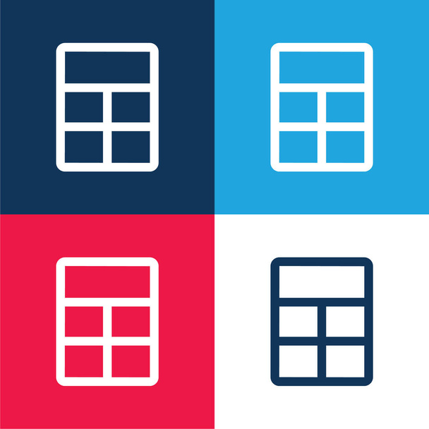 Diseño grande azul y rojo de cuatro colores mínimo icono conjunto - Vector, imagen