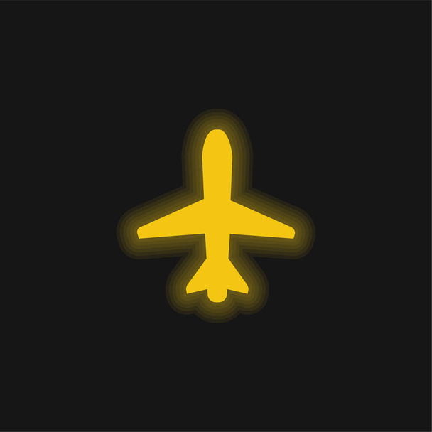 Flugzeug zeigt auf gelb leuchtendes Neon-Symbol - Vektor, Bild