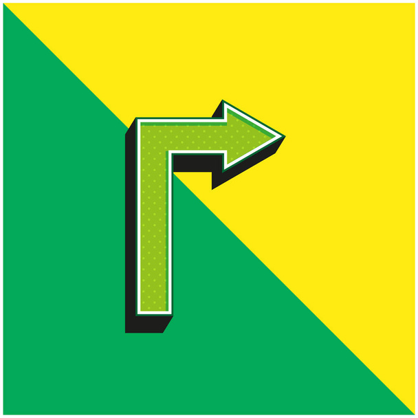 Flèche Angle droit pour tourner à droite Vert et jaune moderne logo icône vectorielle 3d - Vecteur, image