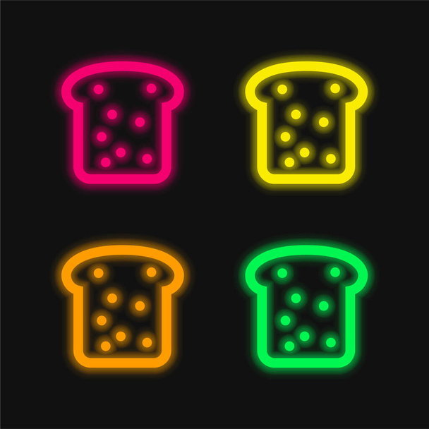 Pan de cuatro colores brillante icono de vectores de neón - Vector, Imagen