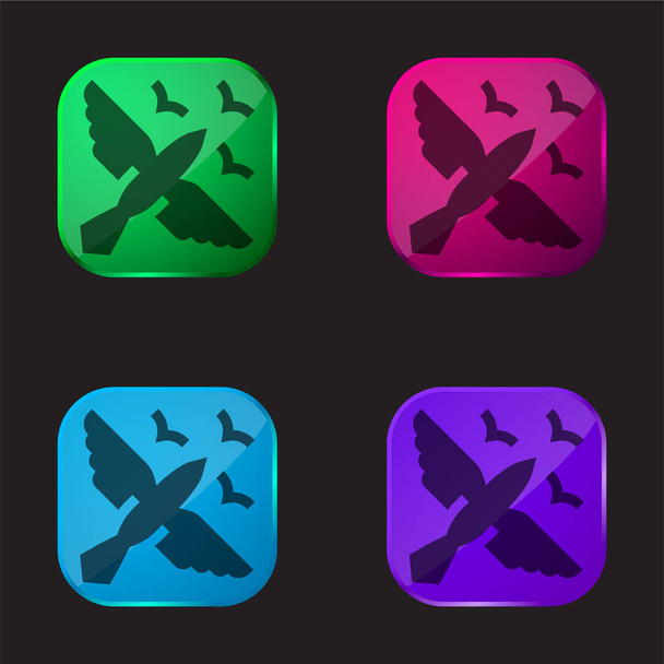 Pájaros icono de botón de cristal de cuatro colores - Vector, Imagen
